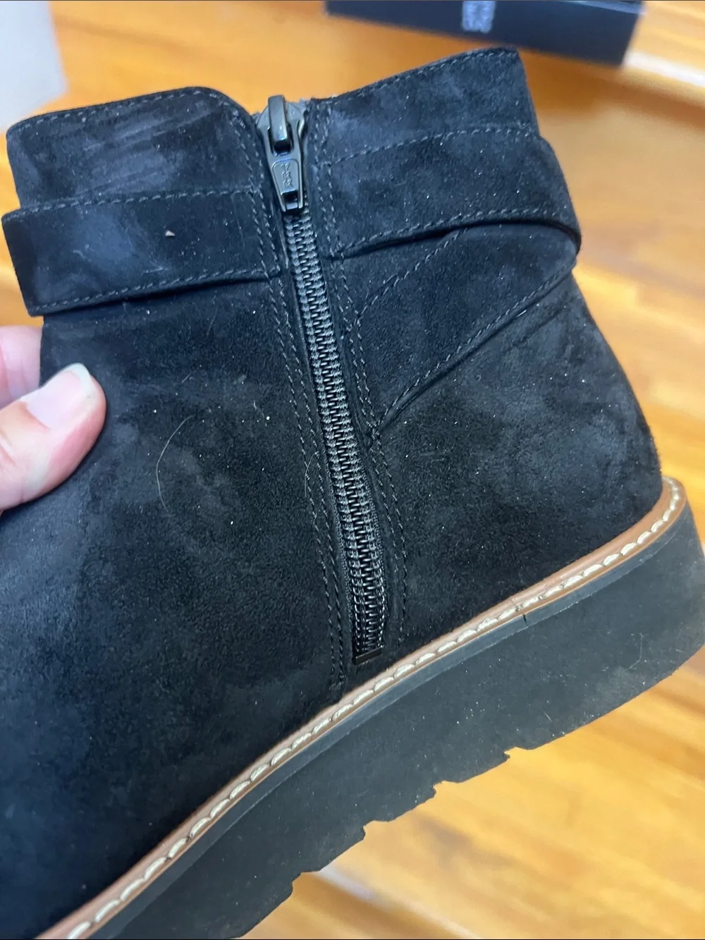 Naturalizer Black Suede Ankle Booties with Contrast Welt